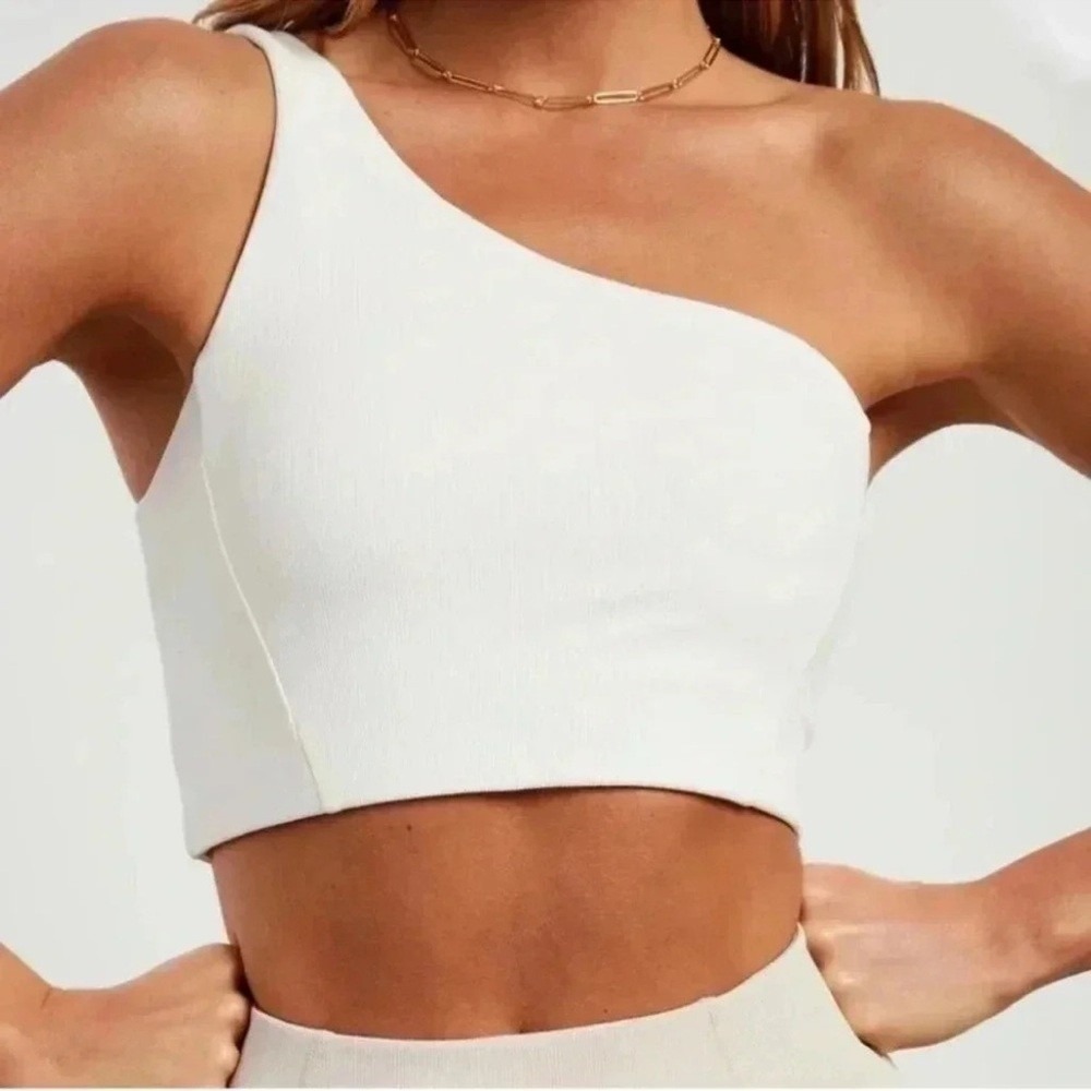 All Fenix‎ One Shoulder Sports Bra Nude Activewear Yoga Crop Top Size L